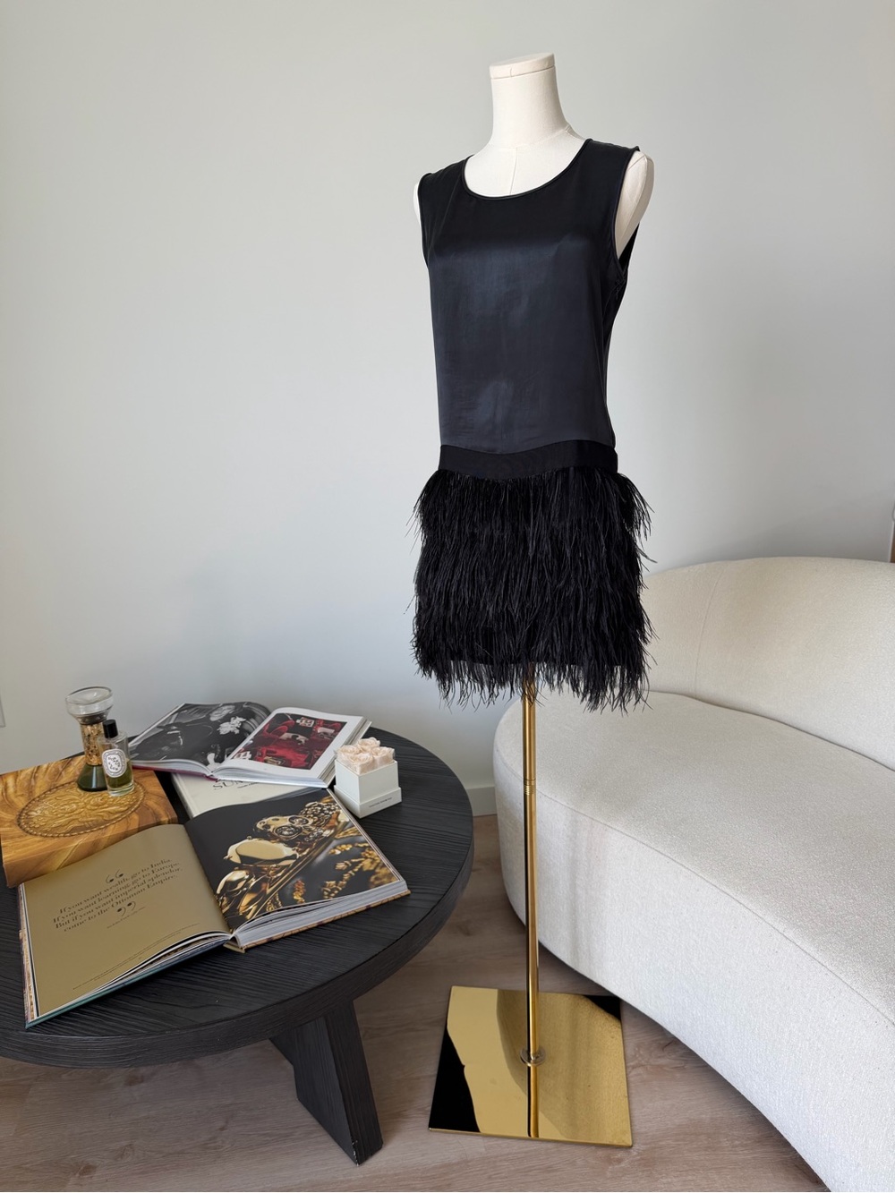 Theory Black Silk Feather Hem Mini Dress – Size 2